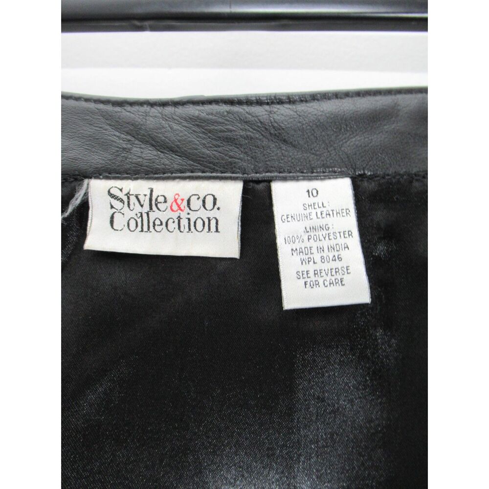 Style & Co Collection Black 100% Leather Mini Skirt Size 10 Vintage Y2K 90's - Picture 6 of 6